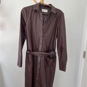 OSCAR The Collection - Faux-Leather Collared Maxi Dress in Brown